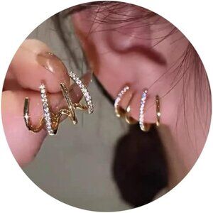 Women's Style 2 Sterling Silver Claw Earrings Cuff Hypoallergenic 14k Gold Stud